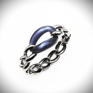 ALEXIS BITTAR Ruthenium-Plated & Navy Blue Color Lucite Hinged Bangle Bracelet